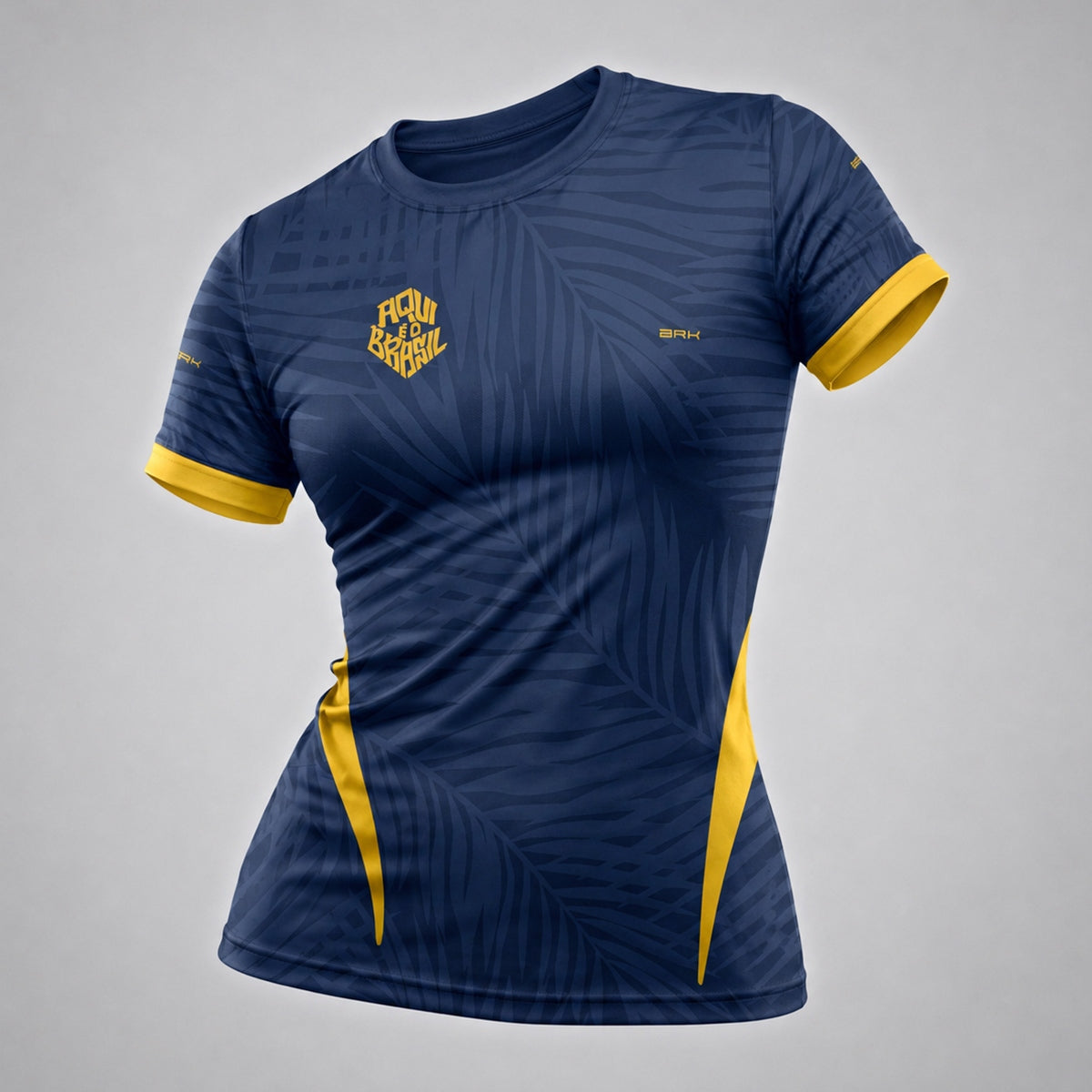 Camisa Casual Feminina Brk Aqui é o Brasil Tropical Azul Marinho com Proteção Solar UV50+