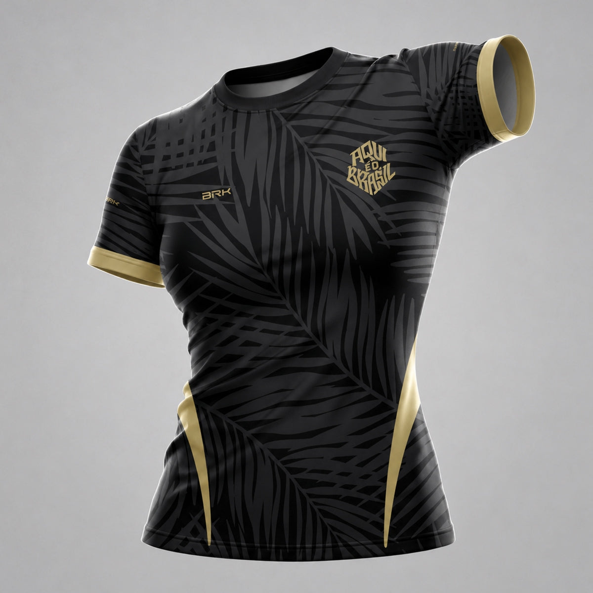 Camisa Casual Feminina Brk Aqui é o Brasil Tropical Preta com Proteção Solar UV50+