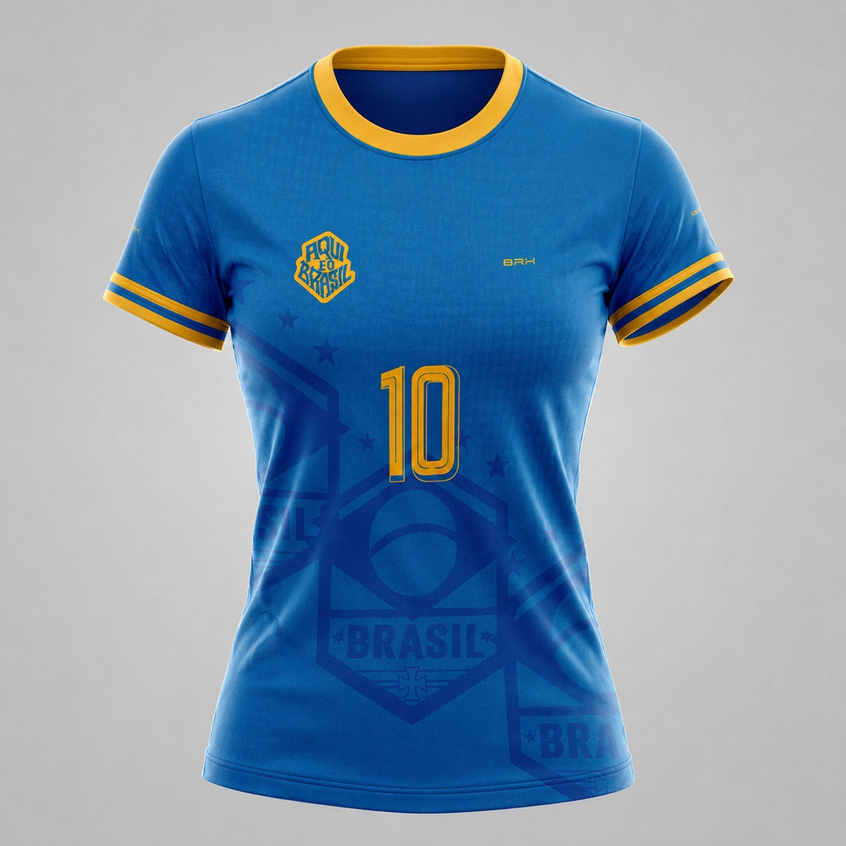 Camisa Casual Feminina Brk Aqui é o Brasil Escudo 10 Azul Royal com Proteção Solar UV50+