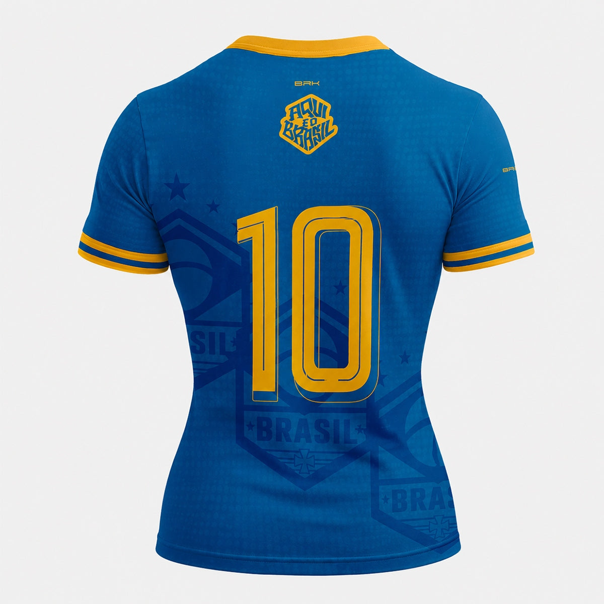 Camisa Casual Feminina Brk Aqui é o Brasil Escudo 10 Azul Royal com Proteção Solar UV50+