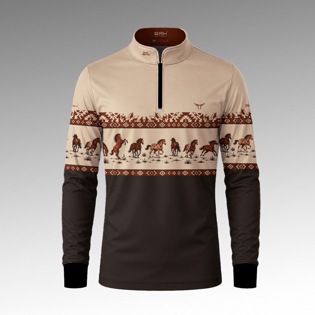 Camisa Brk Agro Apache Cavalos Marrom com UV50+