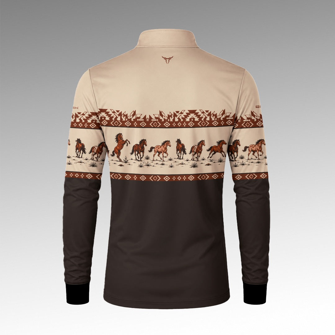 Camisa Brk Agro Apache Cavalos Marrom com UV50+