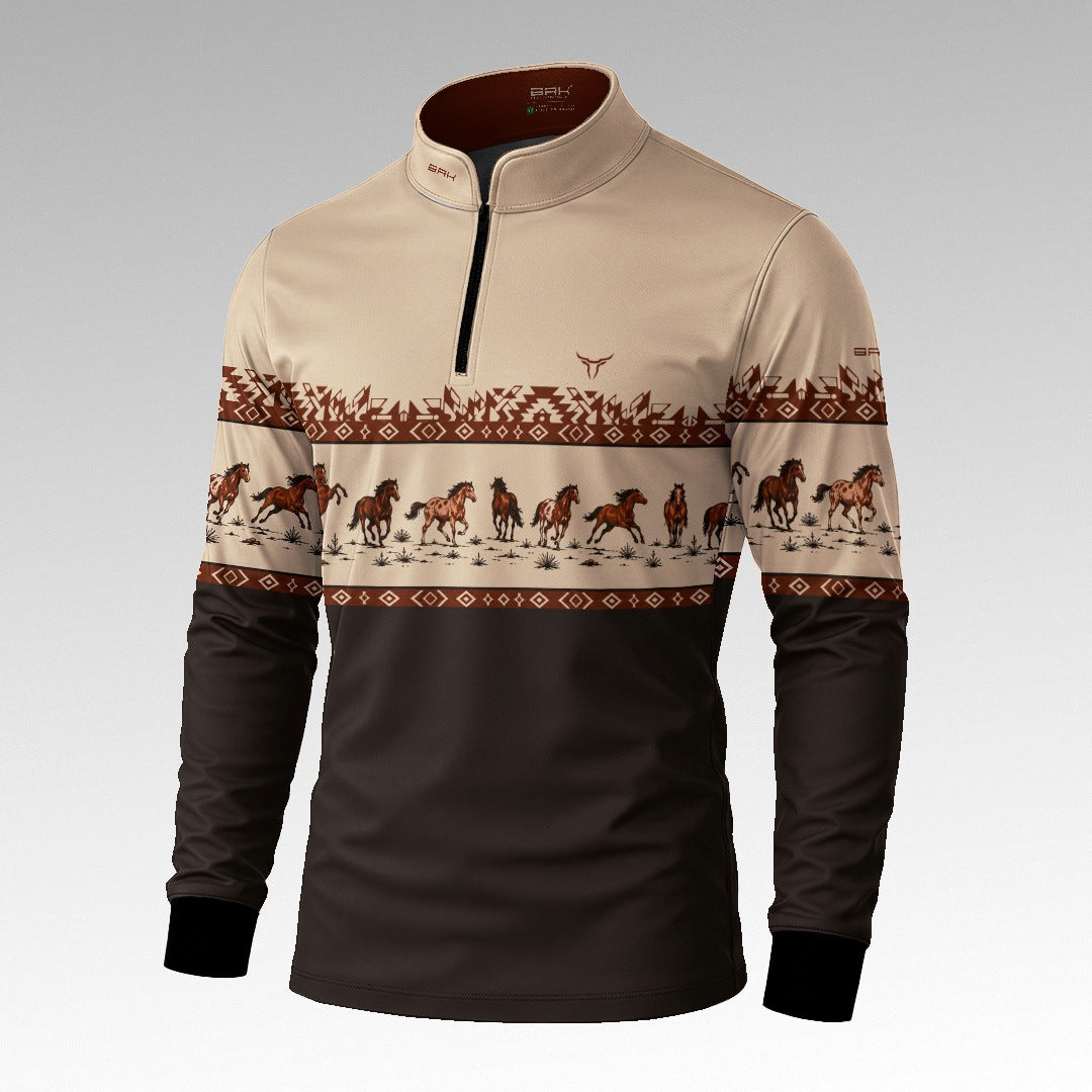 Camisa Brk Agro Apache Cavalos Marrom com UV50+