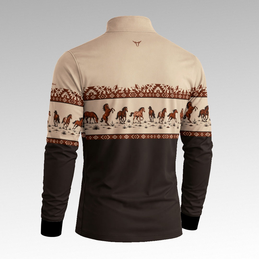 Camisa Brk Agro Apache Cavalos Marrom com UV50+
