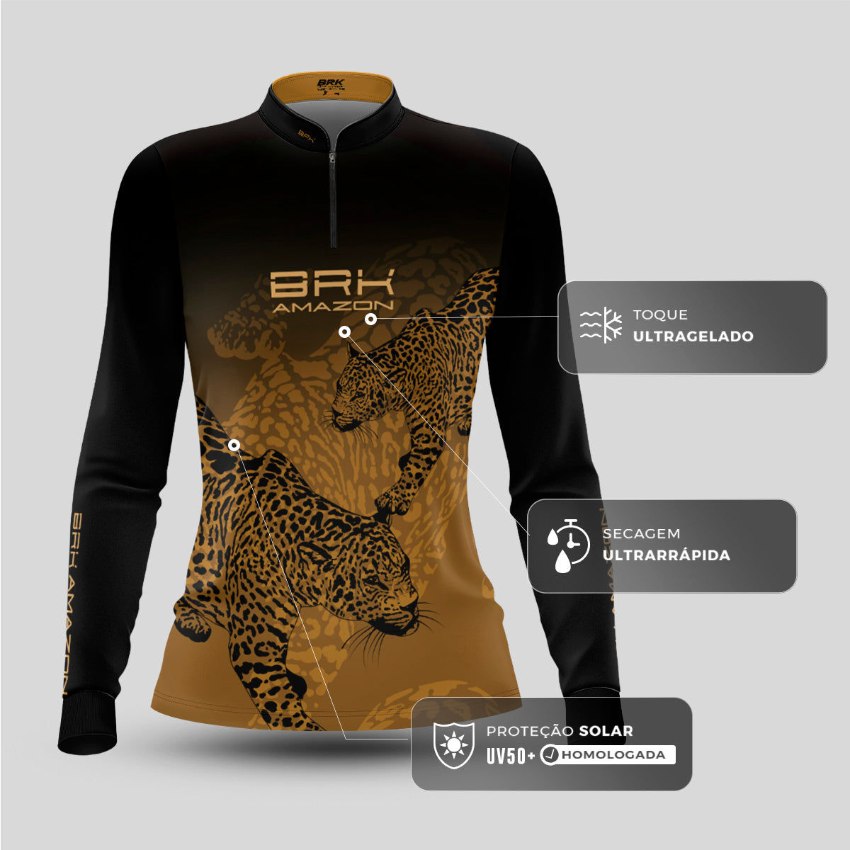 Camisa de Pesca Feminina Brk Amazon Onça com Proteção UV50