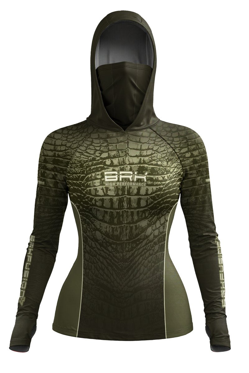 Camisa FusionX Réptil Feminina Brk Croco Verde Militar com Proteção UV50+