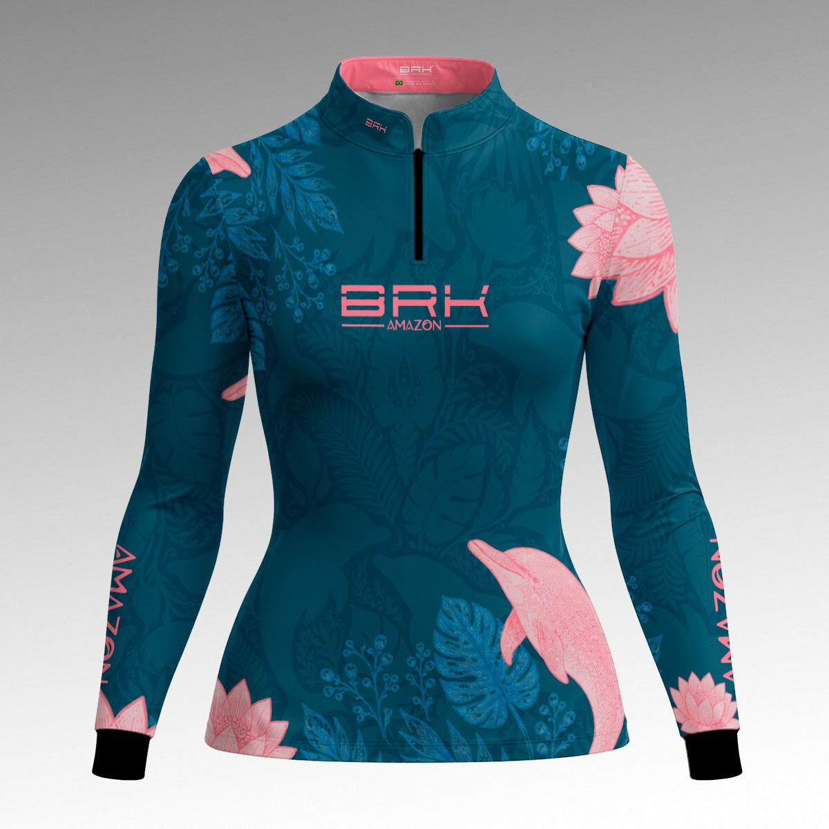 Camisa Feminina Amazon Boto-Cor-de-Rosa Azul Petróleo