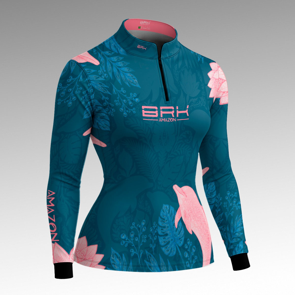 Camisa Feminina Amazon Boto-Cor-de-Rosa Azul Petróleo
