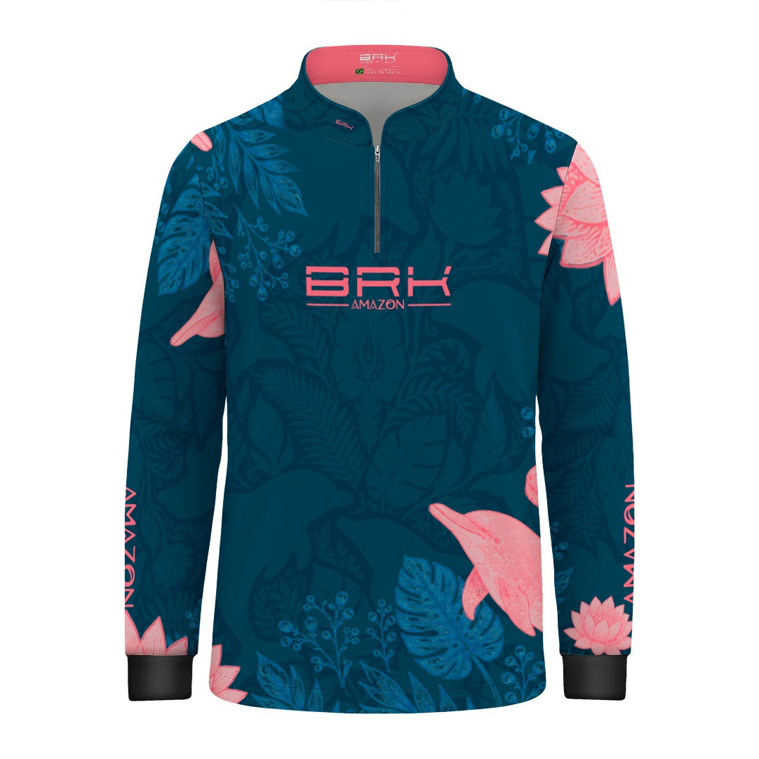 Camisa Infantil Amazon Boto-Cor-de-Rosa Azul Petróleo
