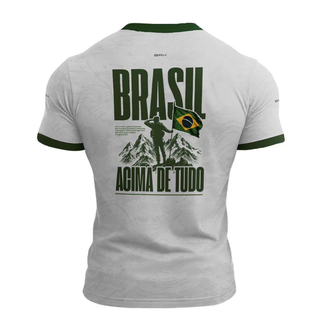 Camisa Brasil Patriota Brasil Acima de Todos Branco e Verde com UV50+