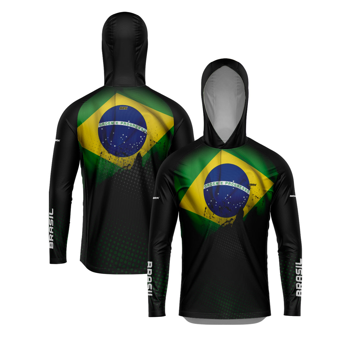 Camisa de Pesca Com Capuz BRK Brasil Preta Com UV50+