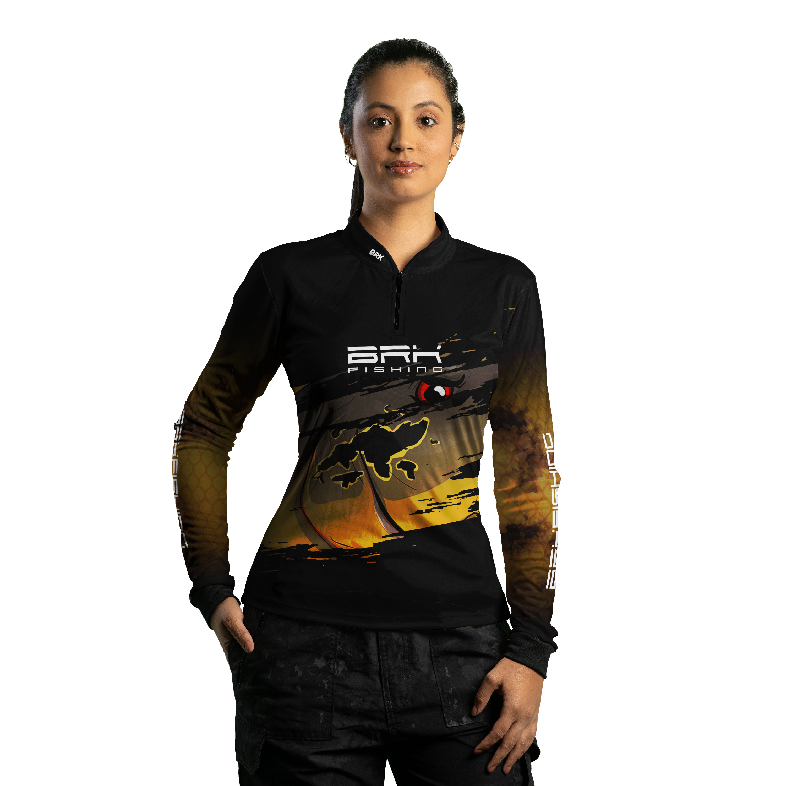 Camisa Feminina de Pesca Preta Brk Tucunaré Açu com Proteção UV50+