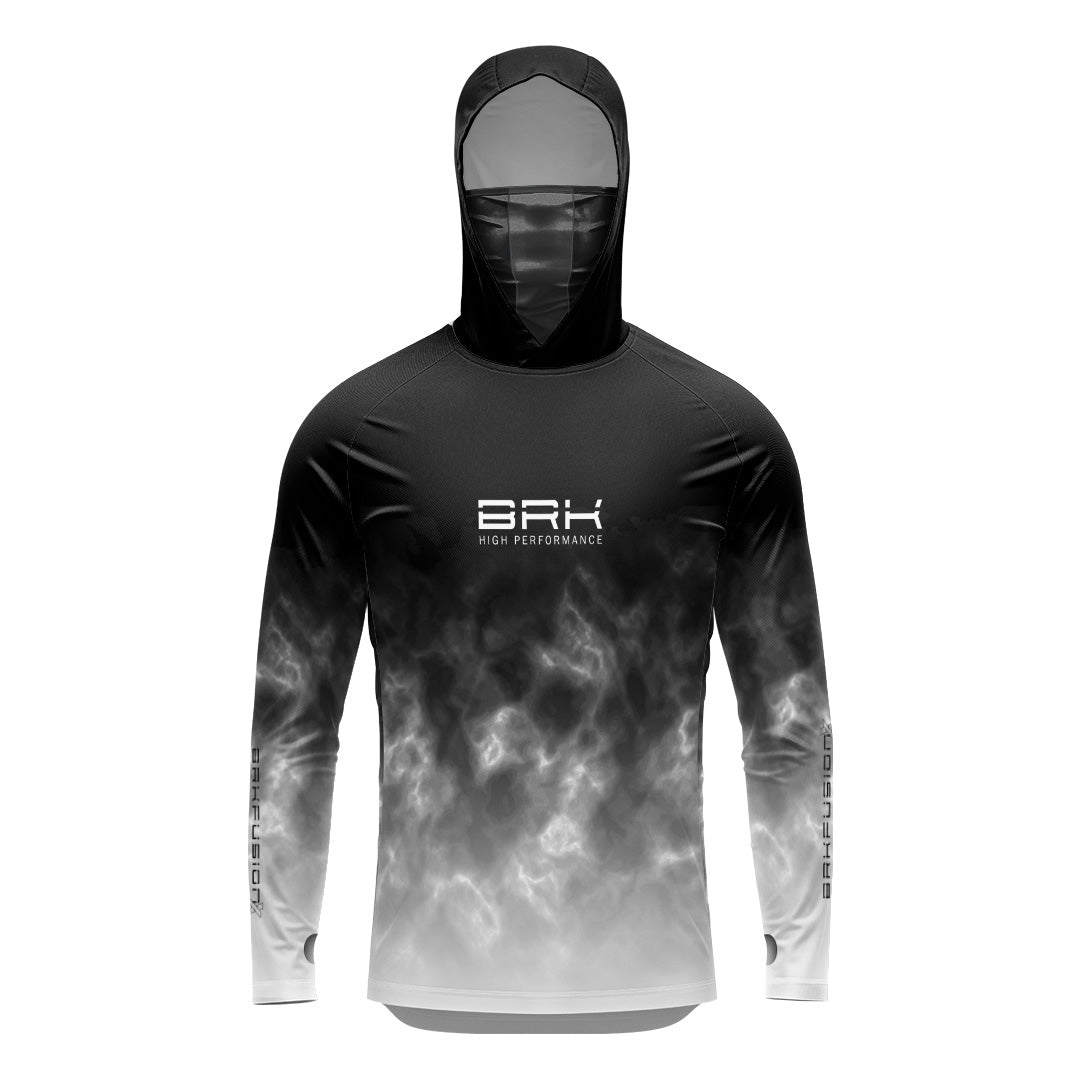 Camisa Fusionx Brk Galaxy Efeito Marmore Preta e Branco com Capuz e com Proteção Uv50+ - Tamanho: M