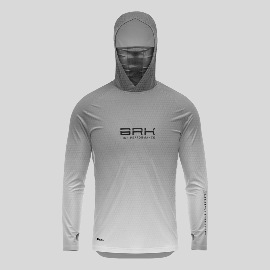 Camisa Fusionx Brk Clean Branca e Cinza com Capuz e com Proteção Uv50+ - Tamanho: G