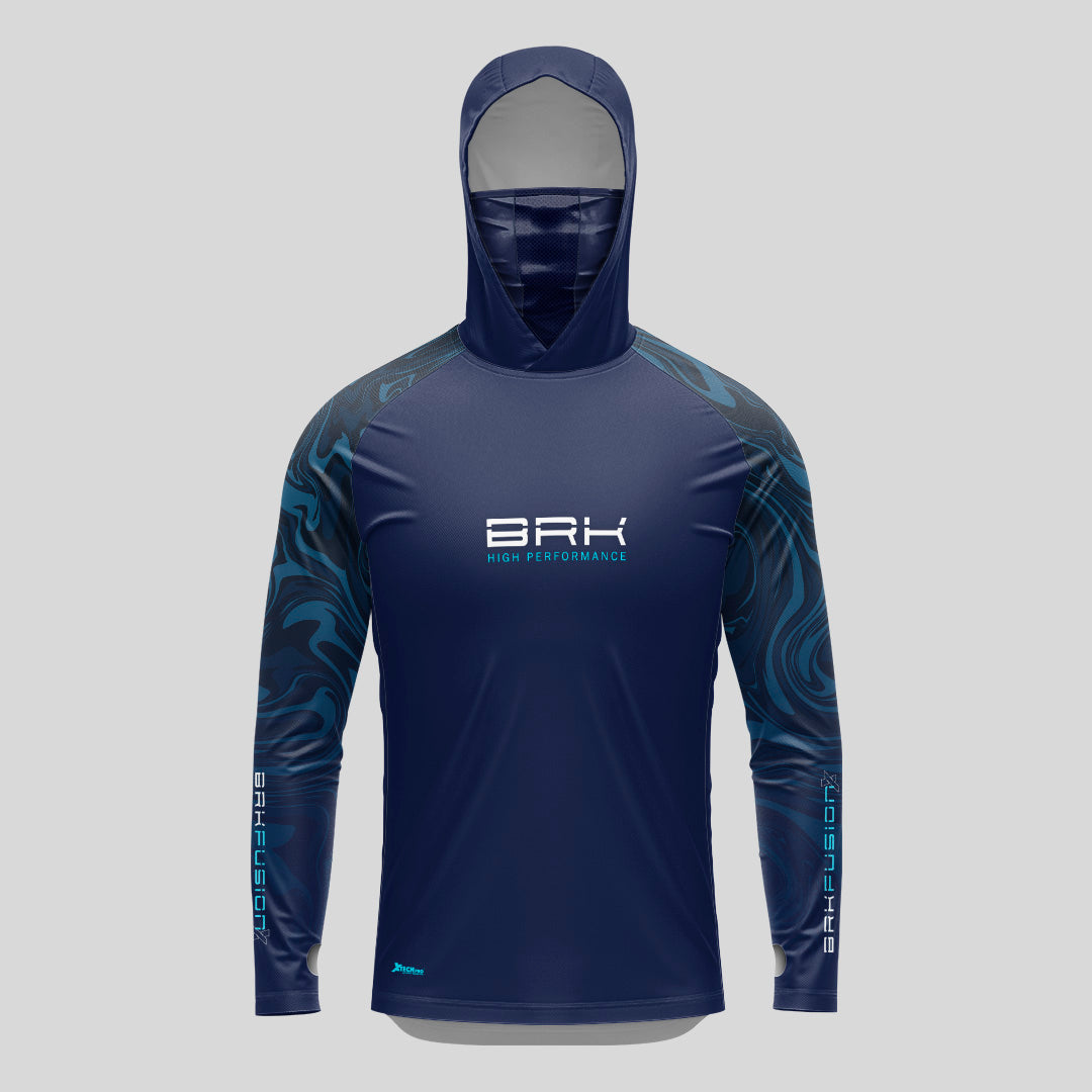 Camisa Fusionx Brk Camo Distorcoes Azul com Capuz e com Proteção Uv50+ - Tamanho: M