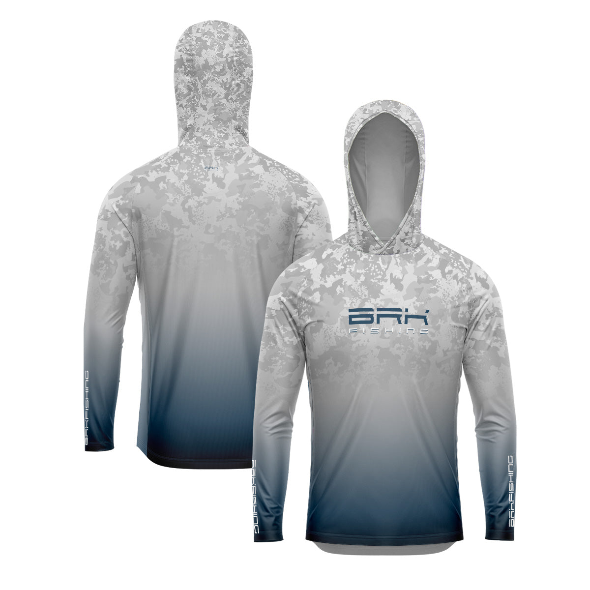 Camisa de Pesca com Capuz Brk Branco Camuflado e Azul com Proteção Uv50+ - Tamanho: G2