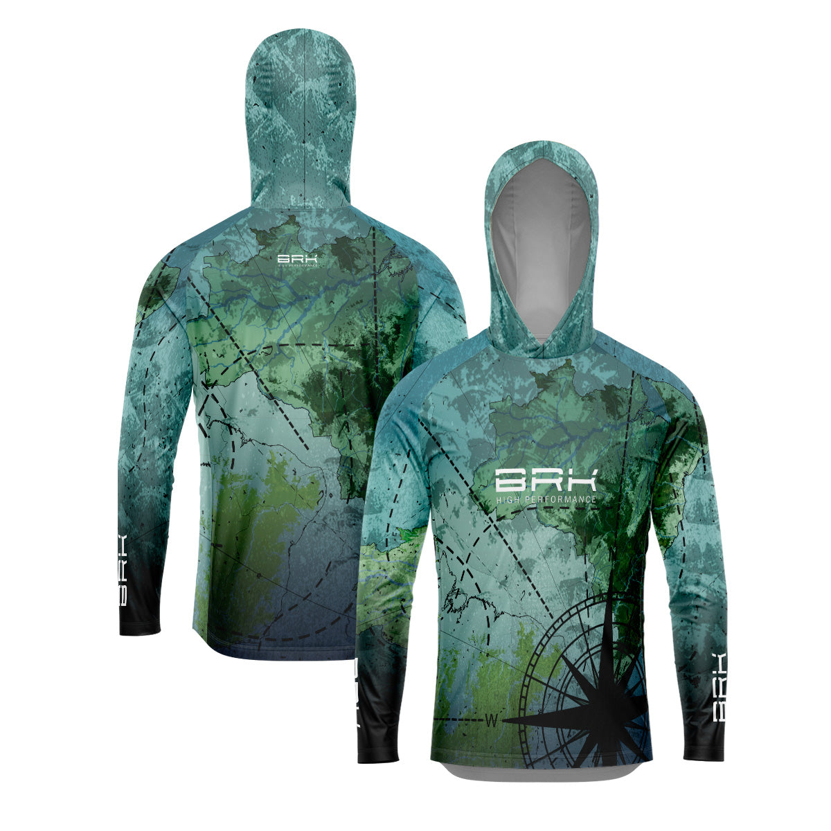 Camisa de Pesca com Capuz Brk Mapa Brasil com Proteção Uv50+ - Tamanho: GG