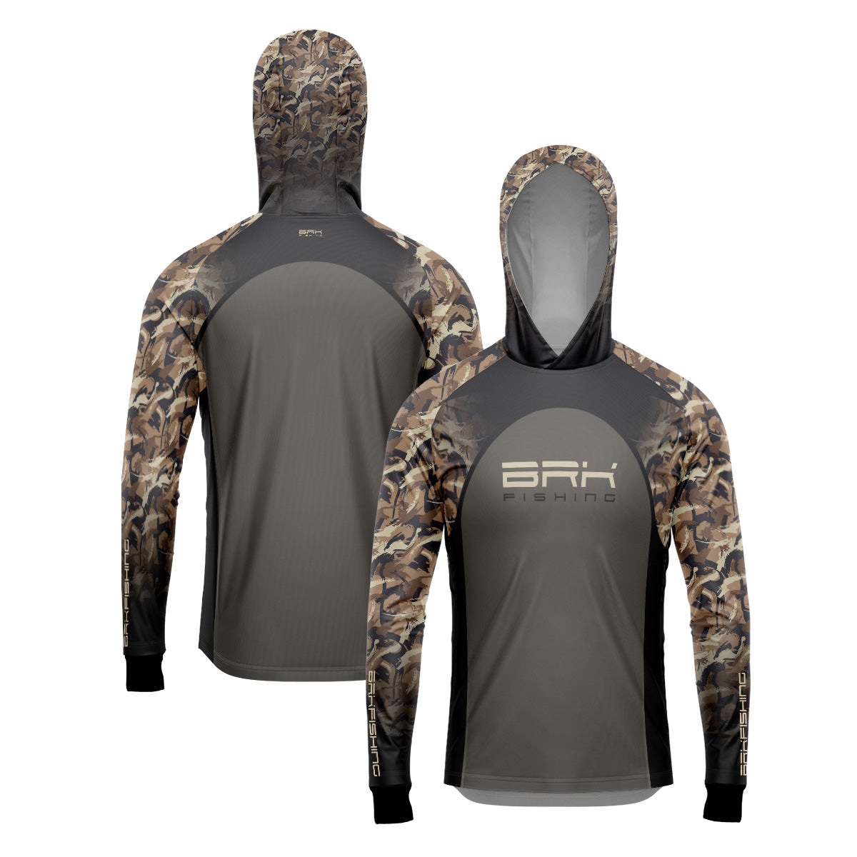 Camisa de Pesca com Capuz Brk Cinza e Real Tree Camuflado com Proteção Uv50+ - Tamanho: M