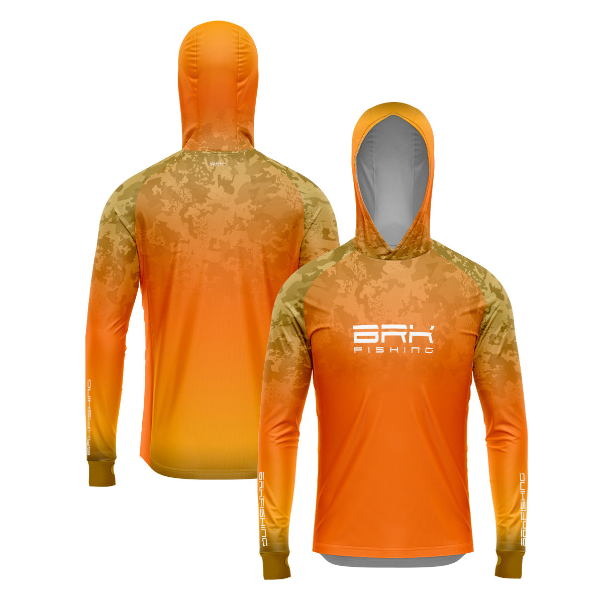 Camisa de Pesca com Capuz Brk Laranja Camuflado com Proteção Uv50+ - Tamanho: G