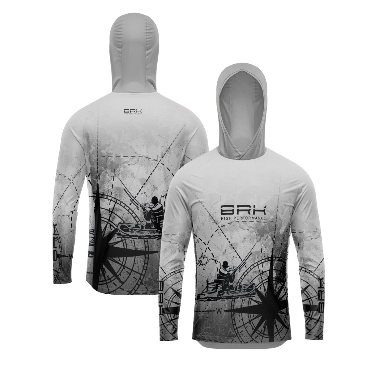 Camisa de Pesca com Capuz Brk Caiaque Cinza com Proteção Uv50+ - Tamanho: G1