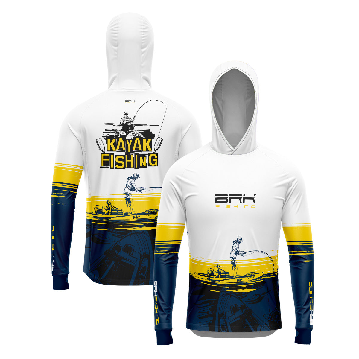 Camisa de Pesca com Capuz Brk Amarela e Azul Kayak Fishing com Proteção Uv50+ - Tamanho: M