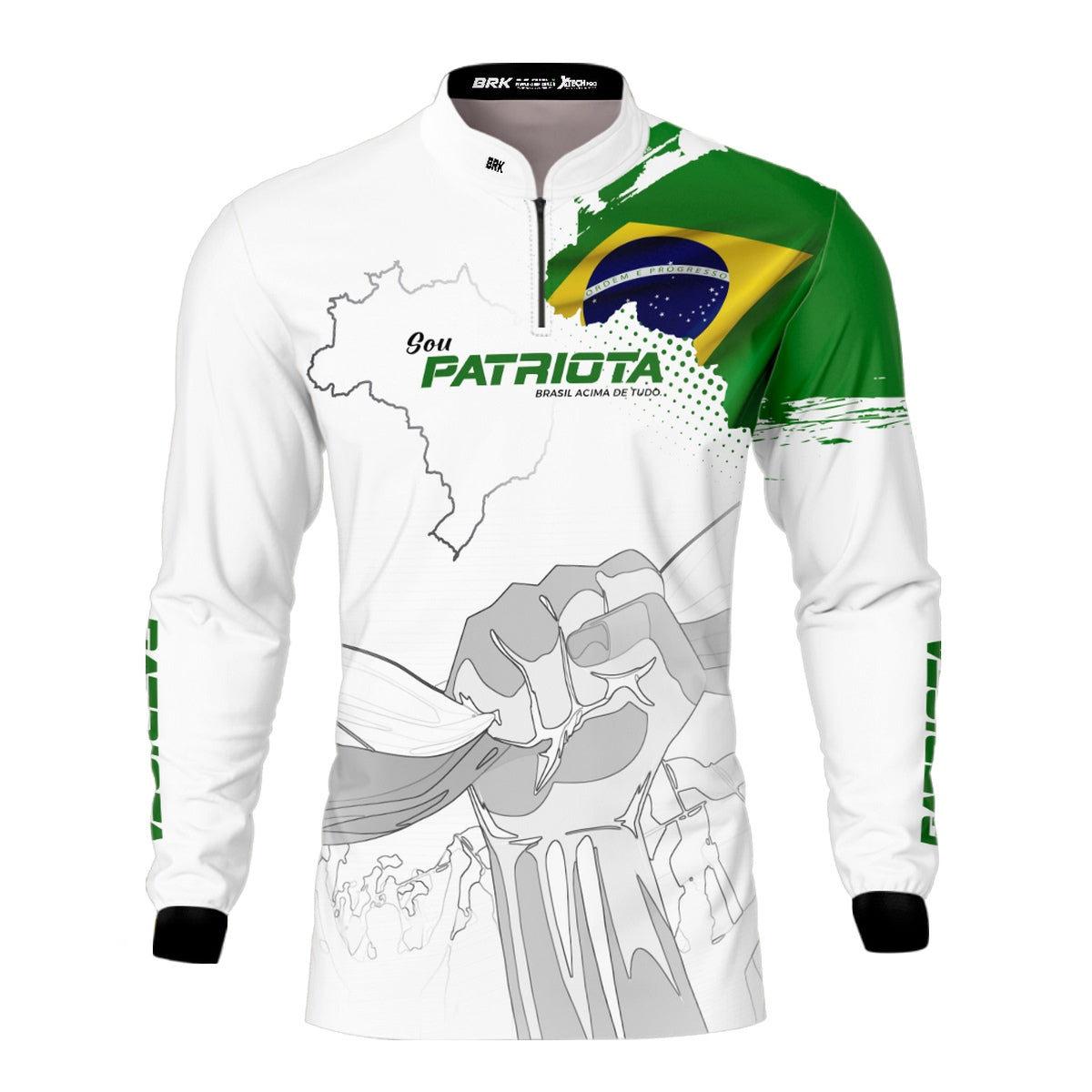 Camisa Agro Brk Básica Patriota Bandeira do Brasil Branca com Proteção UV50+ - Brk Fishing