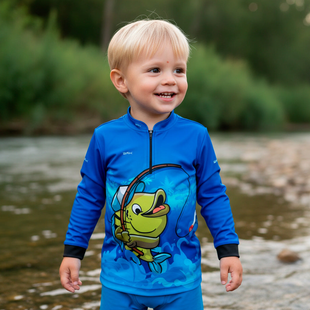 Camisa de Pesca Infantil Brk Tucunaré Azul com UV50 + Brk Fishing