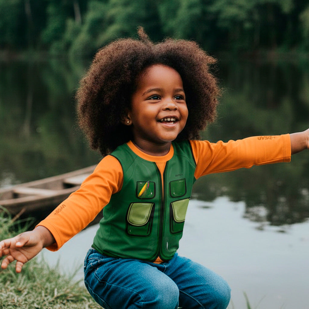 Camisa de Pesca Kids Brk Laranja Pequeno Pescador com Proteção UV50 Brk Fishing