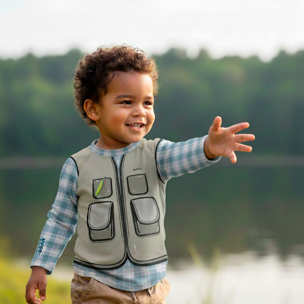 Camisa de Pesca Kids Brk Azul Pequeno Pescador com Proteção UV50 Brk Fishing