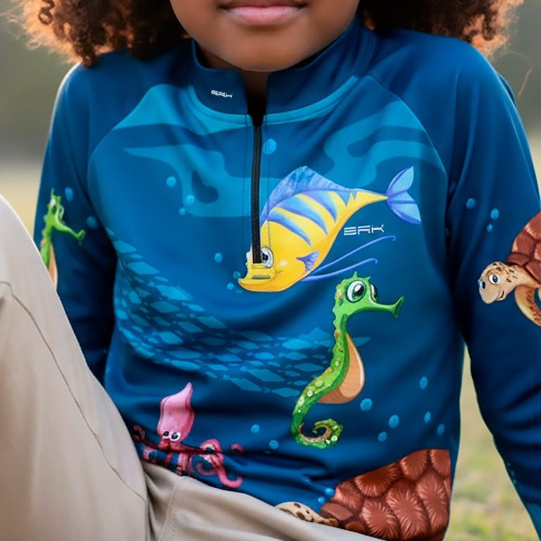 Camisa de Pesca Infantil Brk Animais Marinhos com UV50 + Brk Fishing