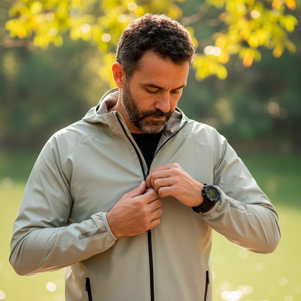 Jaqueta Corta Vento Brk Bege Cargo Repelente à Água com UV50 Brk Fishing