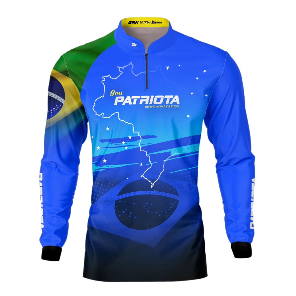 Camisa Agro Brk Básica Patriota Azul Bandeira do Brasil com Proteção UV50+