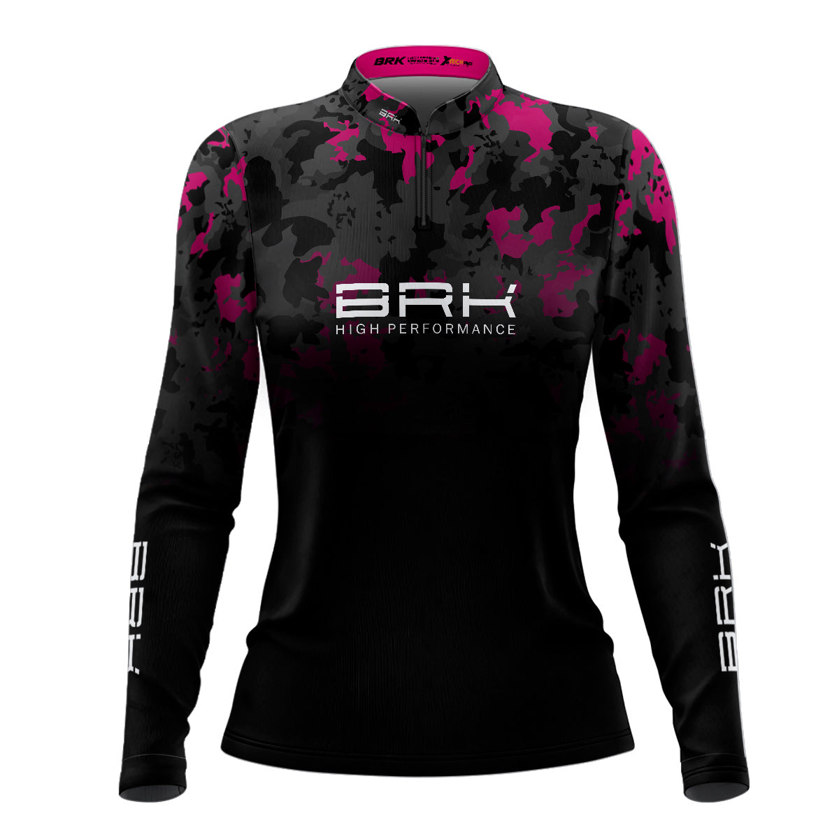 Camisa Agro Feminina Brk Camuflada Preta e Rosa com Proteção Solar UV50+