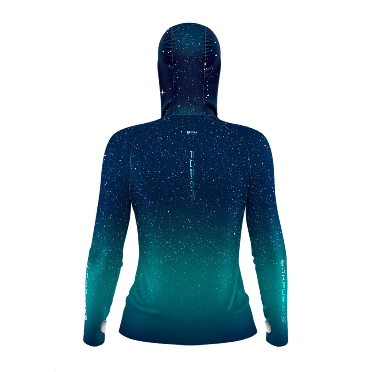 Camisa FusionX Feminina Brk Azul Celeste Estrelas com Capuz e Proteção UV50+ Envio Imediato