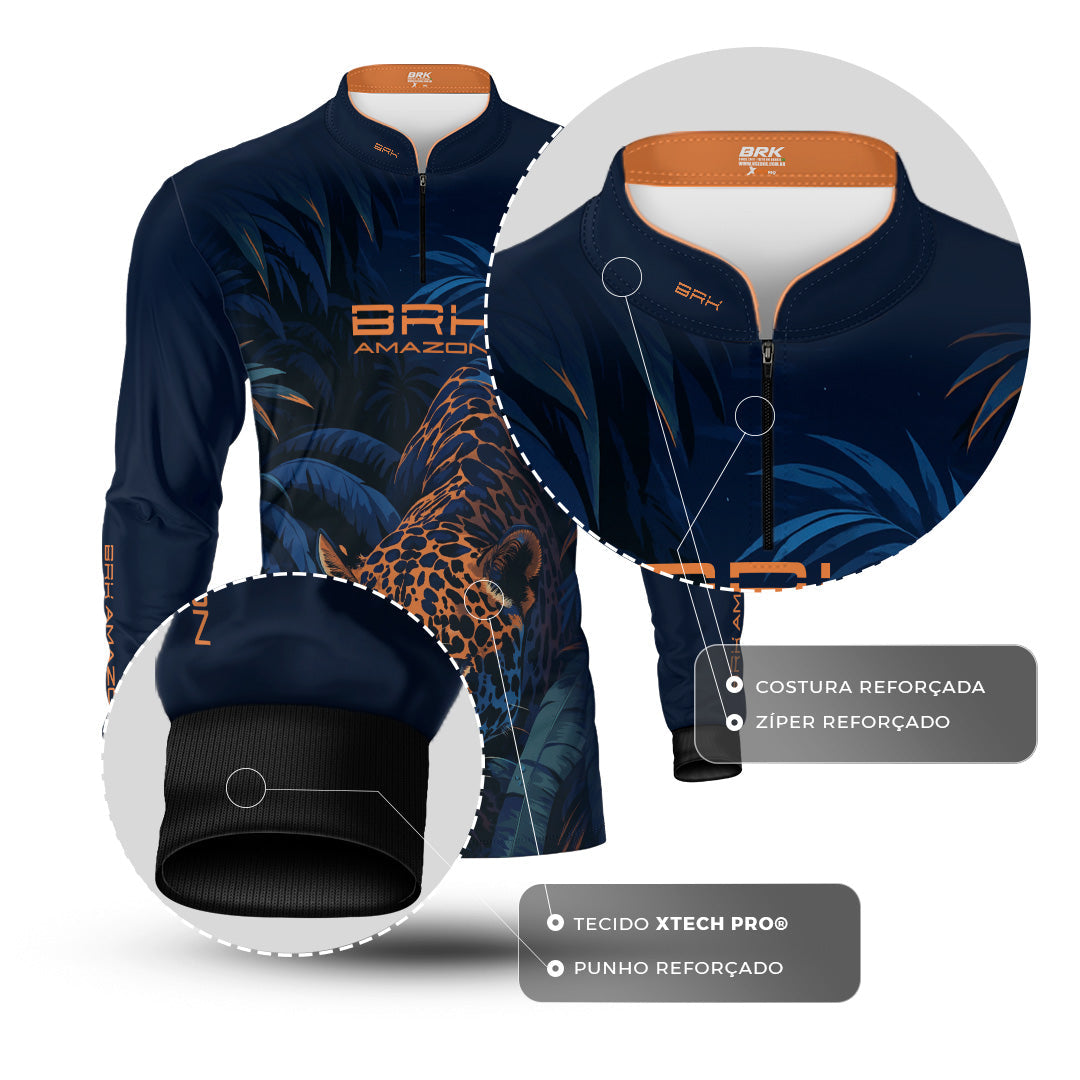 Camisa de Pesca Brk Amazon Onça Azul com Proteção UV50