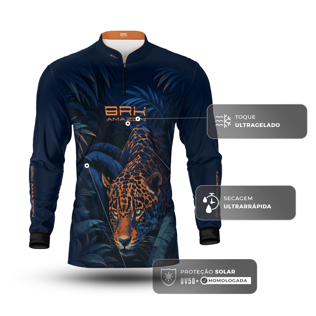 Camisa de Pesca Brk Amazon Onça Azul com Proteção UV50