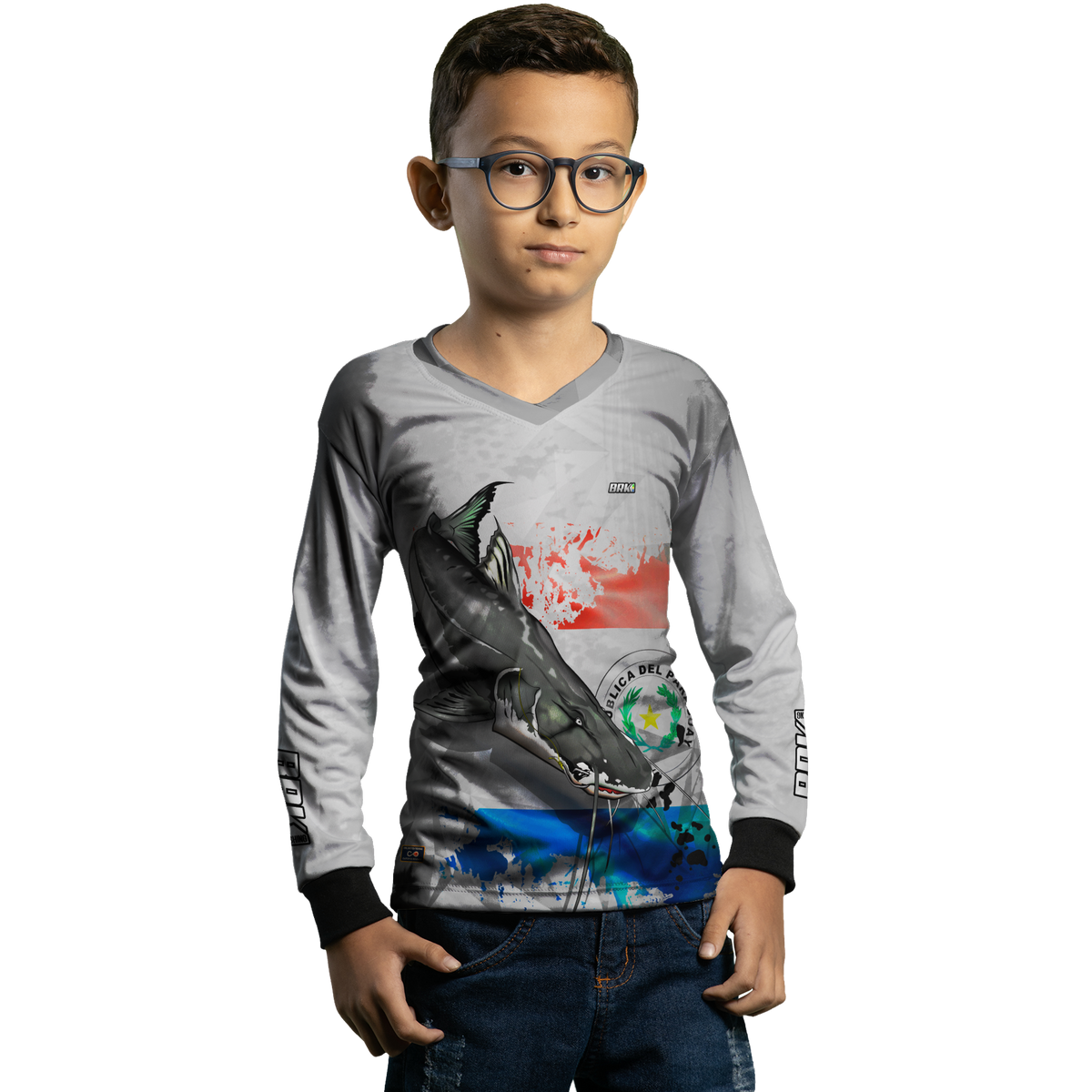 Camisa Infantil de Pesca Brk Branca e Rosa Camuflada com Proteção Solar UV50+