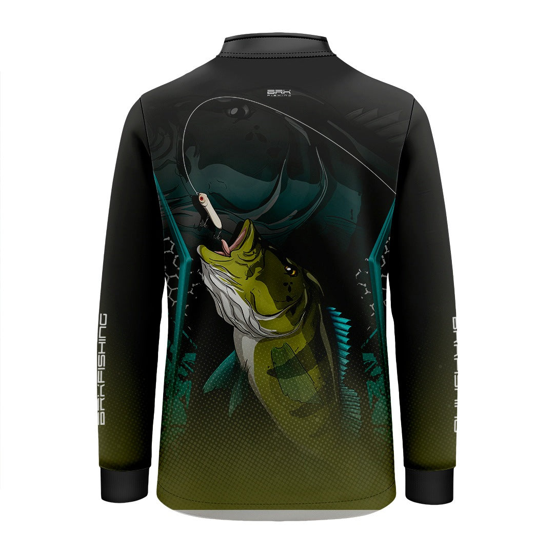 Camisa Infantil de Pesca Azul e Preta Brk Tucunaré Azul com UV50+