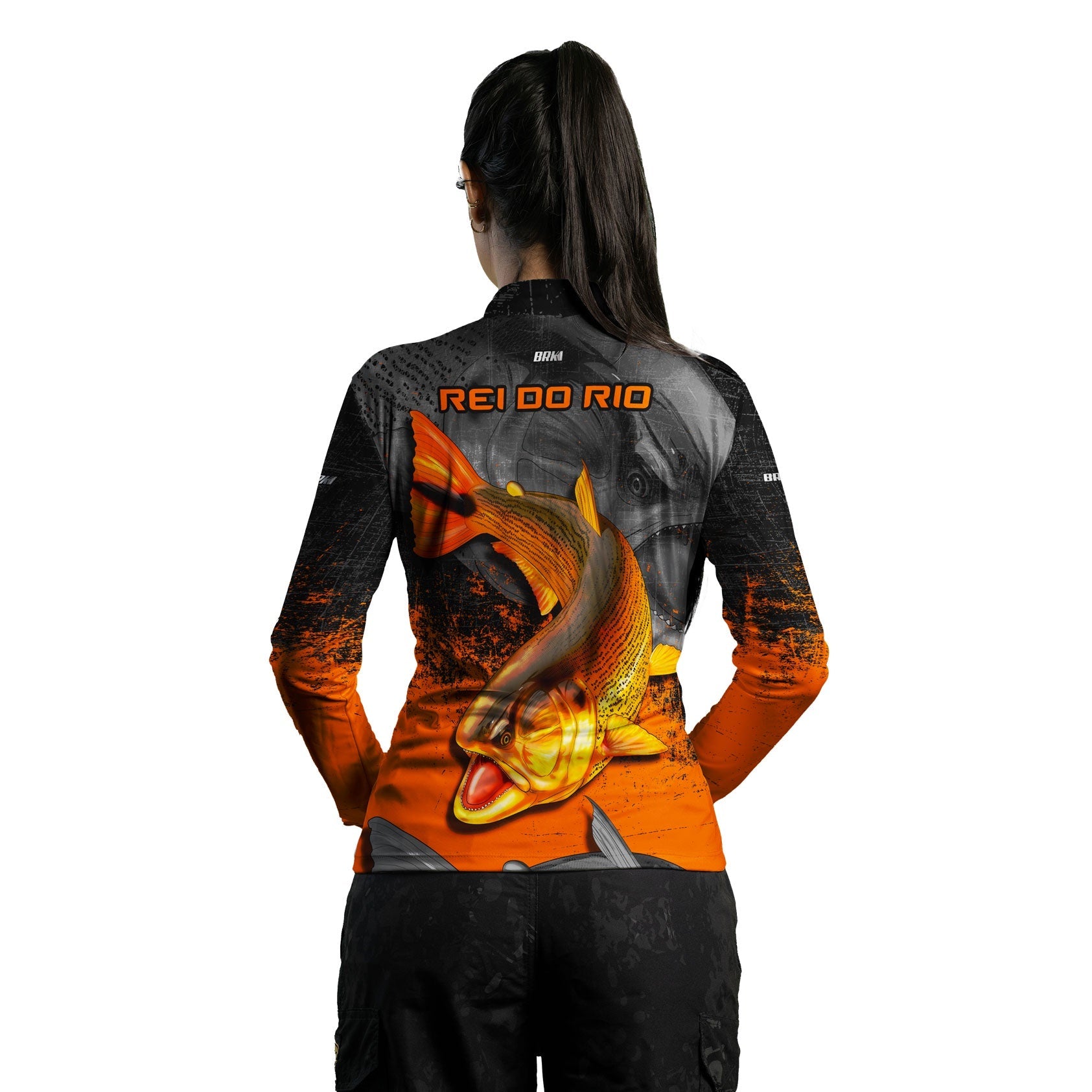 Camisa Feminina de Pesca Brk Dourado Laranja com Proteção UV50+