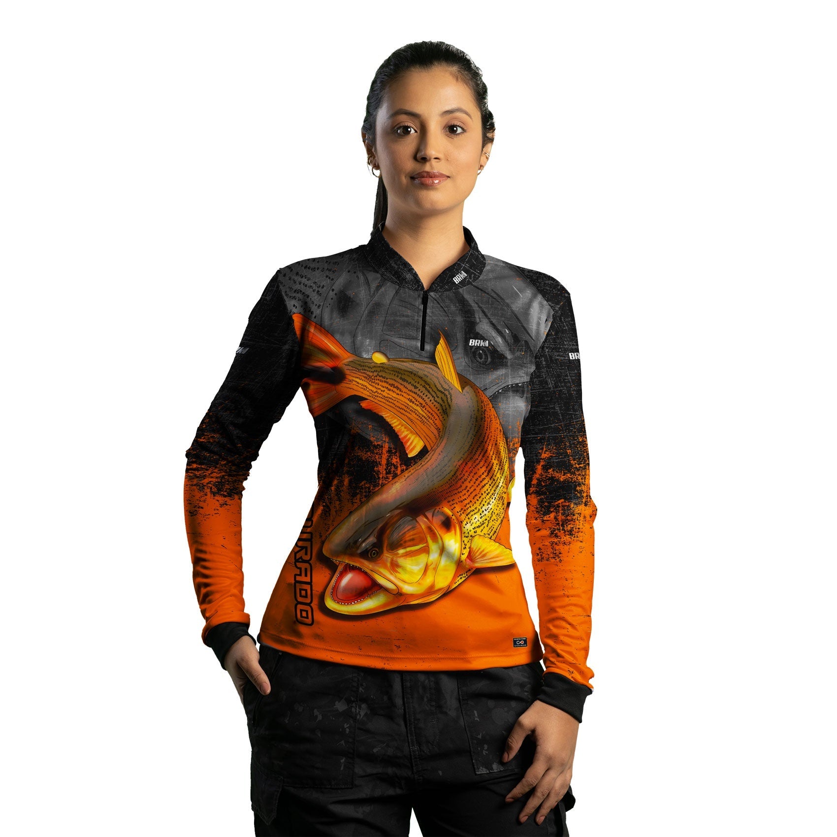 Camisa Feminina de Pesca Brk Dourado Laranja com Proteção UV50+