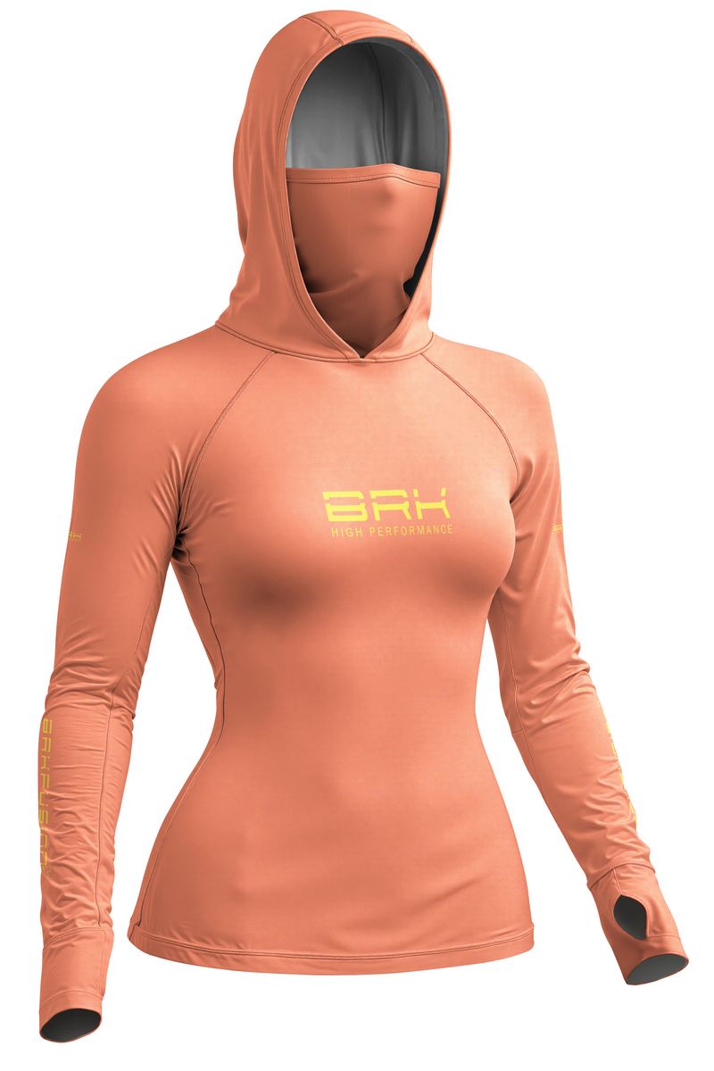 Camisa FusionX Feminina Brk Laranja Coral com Detalhes em Amarelo e Proteção UV50+