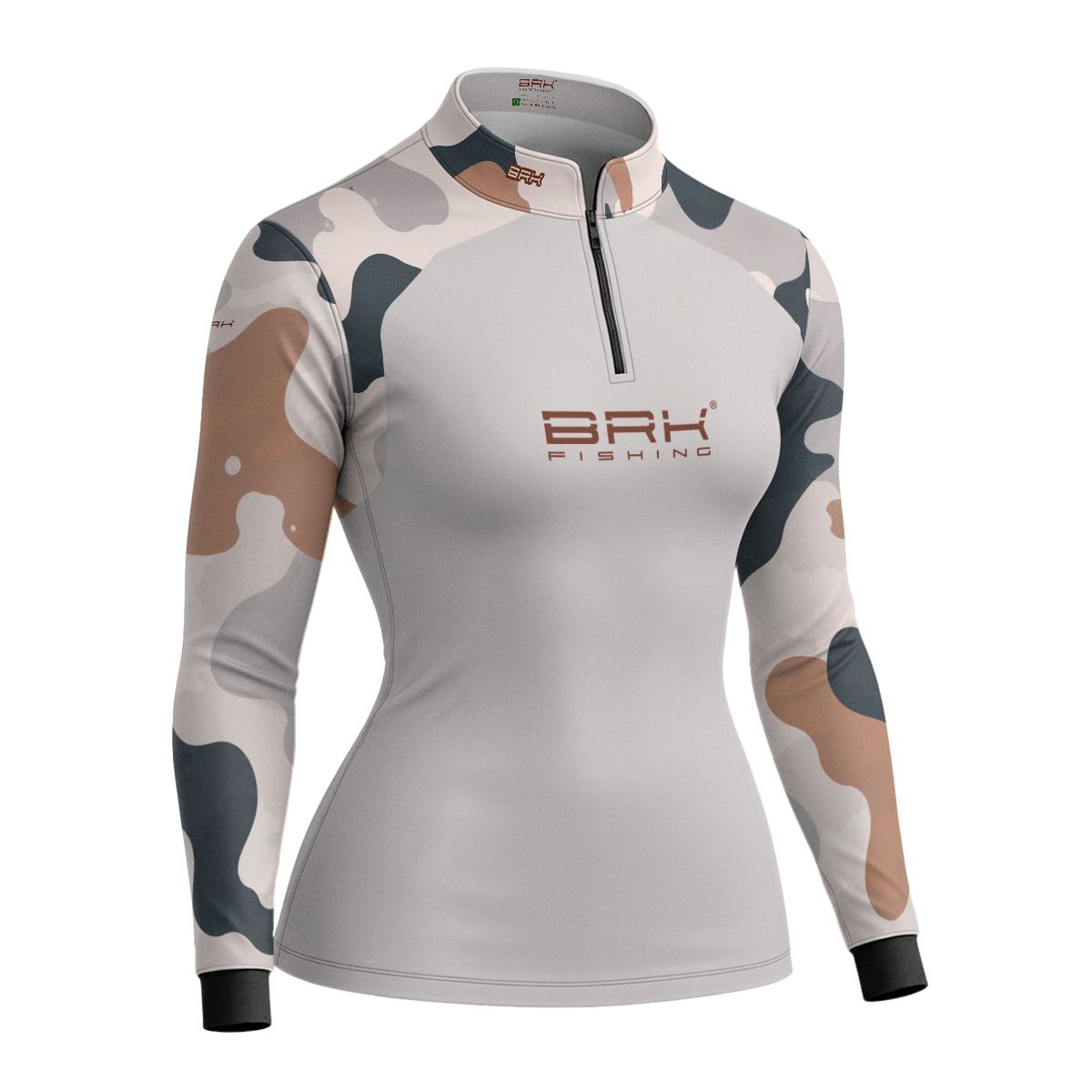 Camisa Fishing Feminina Brk Cow Print Creme com Proteção Solar UV50+