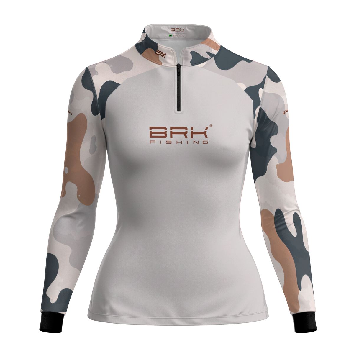 Camisa Fishing Feminina Brk Cow Print Creme com Proteção Solar UV50+
