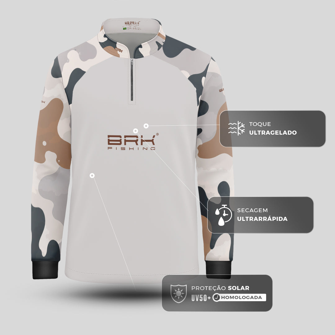 Camisa Fishing Infantil Brk Cow Print Creme com Proteção Solar UV50+
