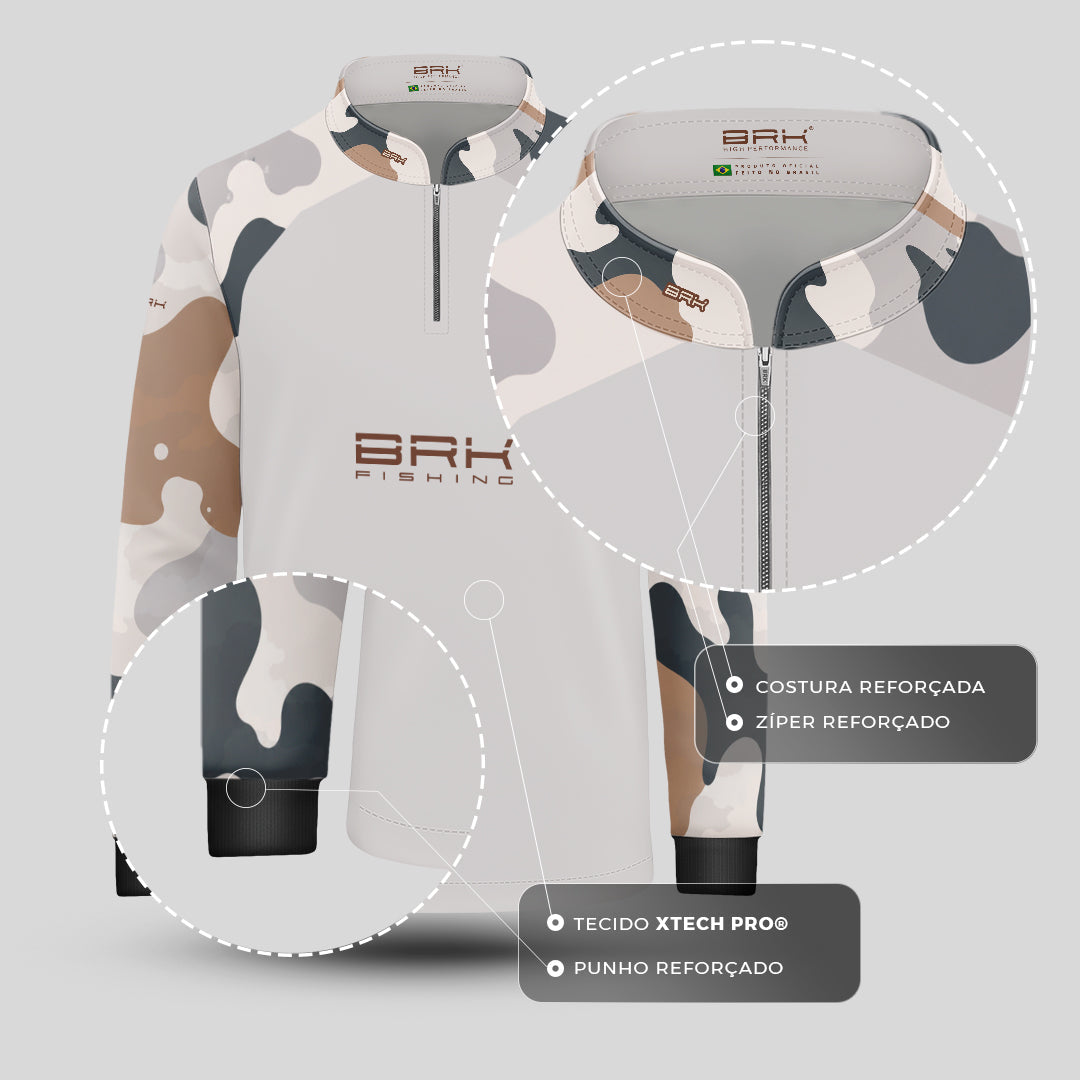Camisa Fishing Infantil Brk Cow Print Creme com Proteção Solar UV50+