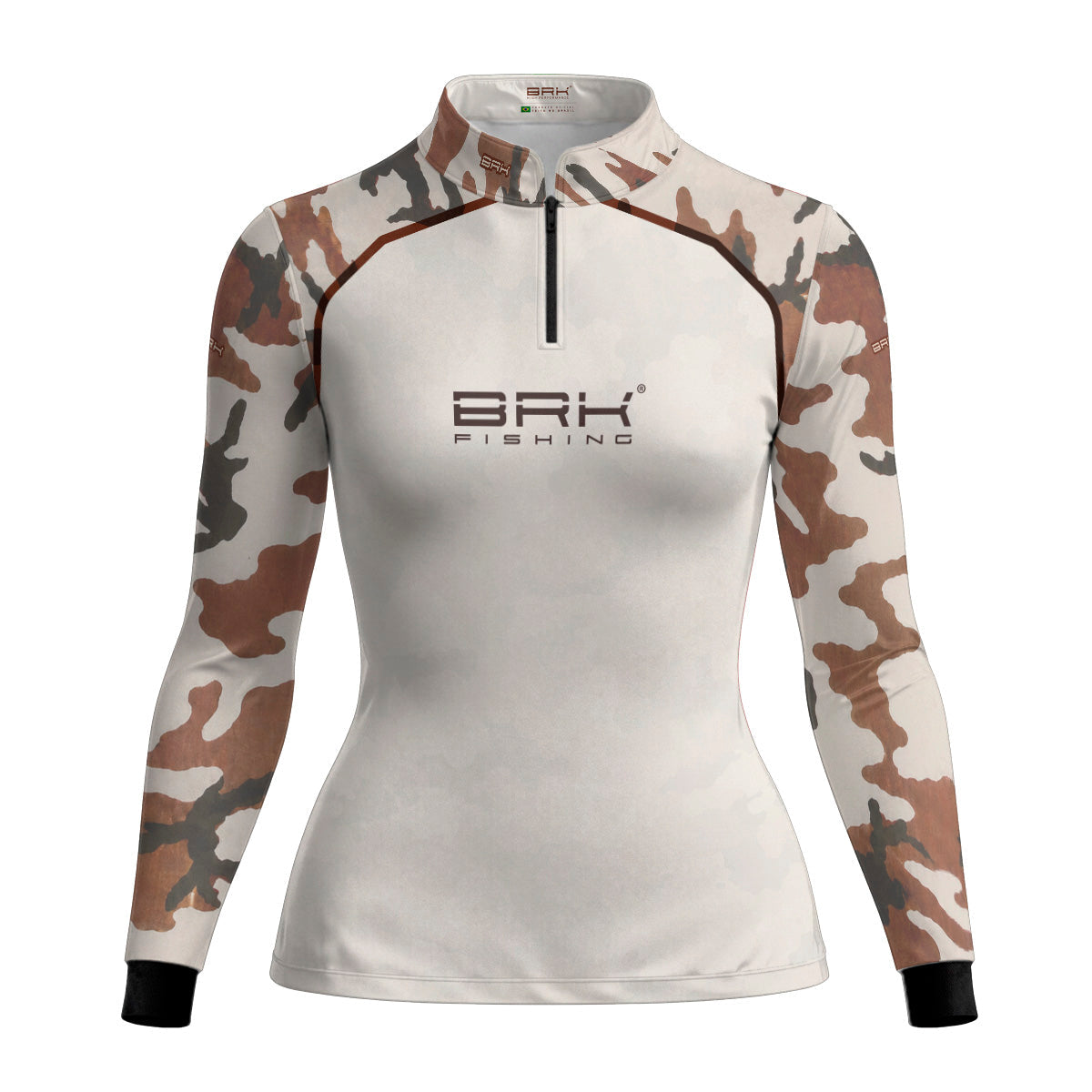 Camisa Fishing Feminina Brk Cow Print Camuflado Creme com Proteção Solar UV50+