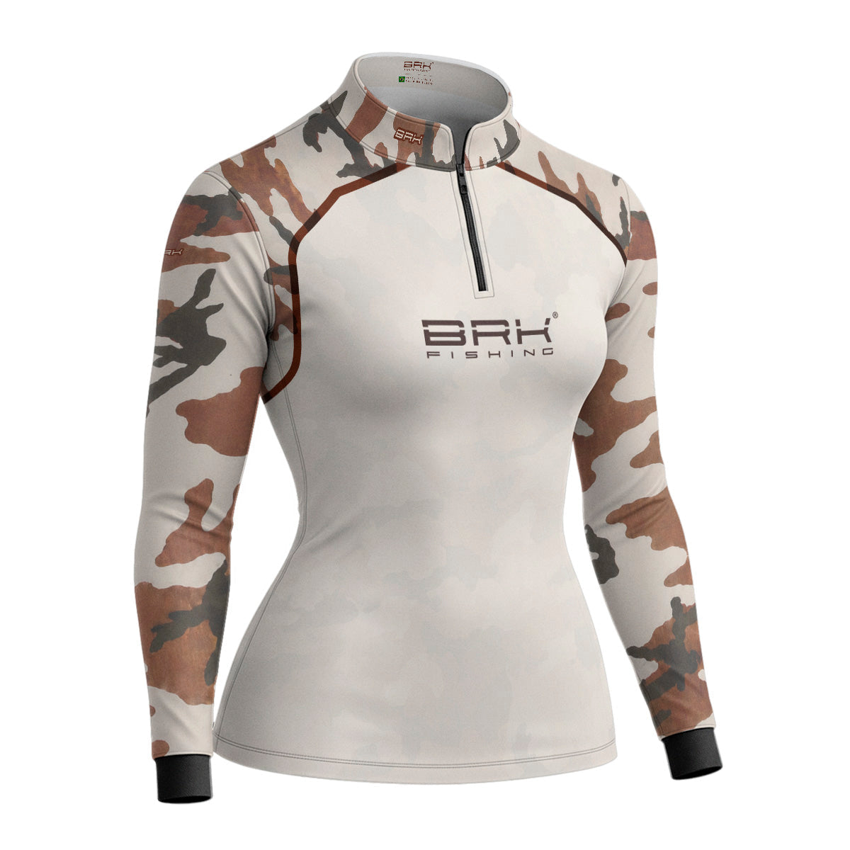 Camisa Fishing Feminina Brk Cow Print Camuflado Creme com Proteção Solar UV50+
