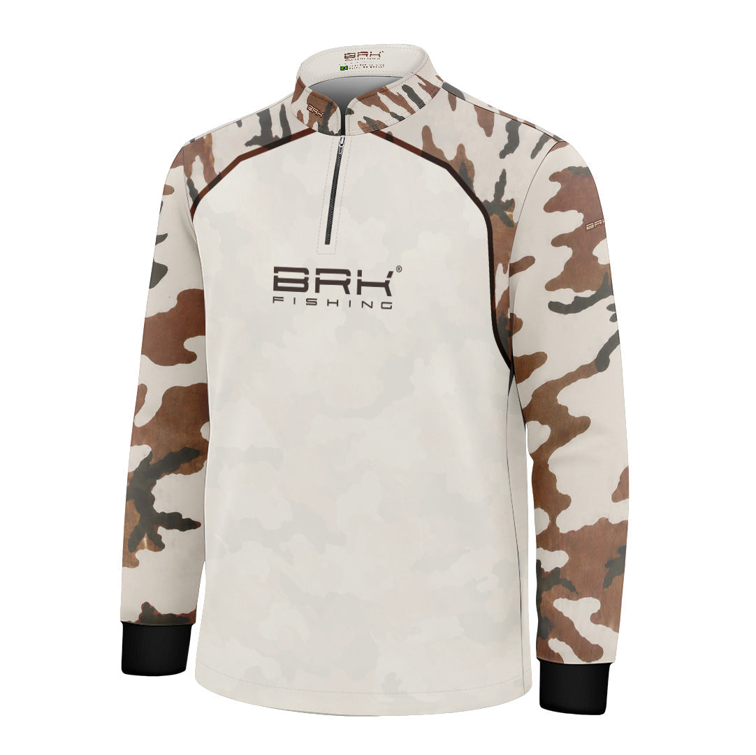 Camisa Fishing Infantil Brk Cow Print Camuflado Creme com Proteção Solar UV50+