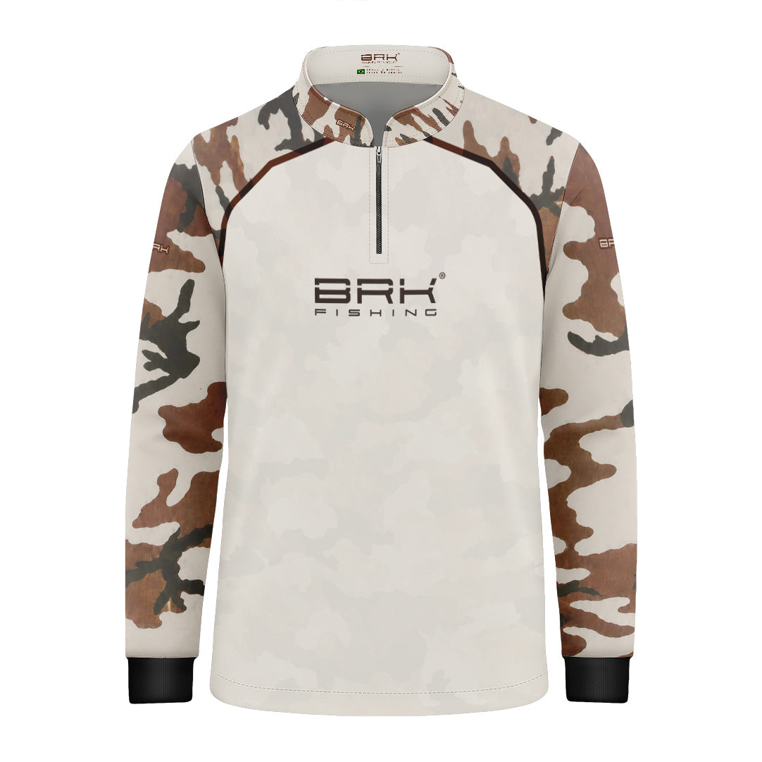 Camisa Fishing Infantil Brk Cow Print Camuflado Creme com Proteção Solar UV50+