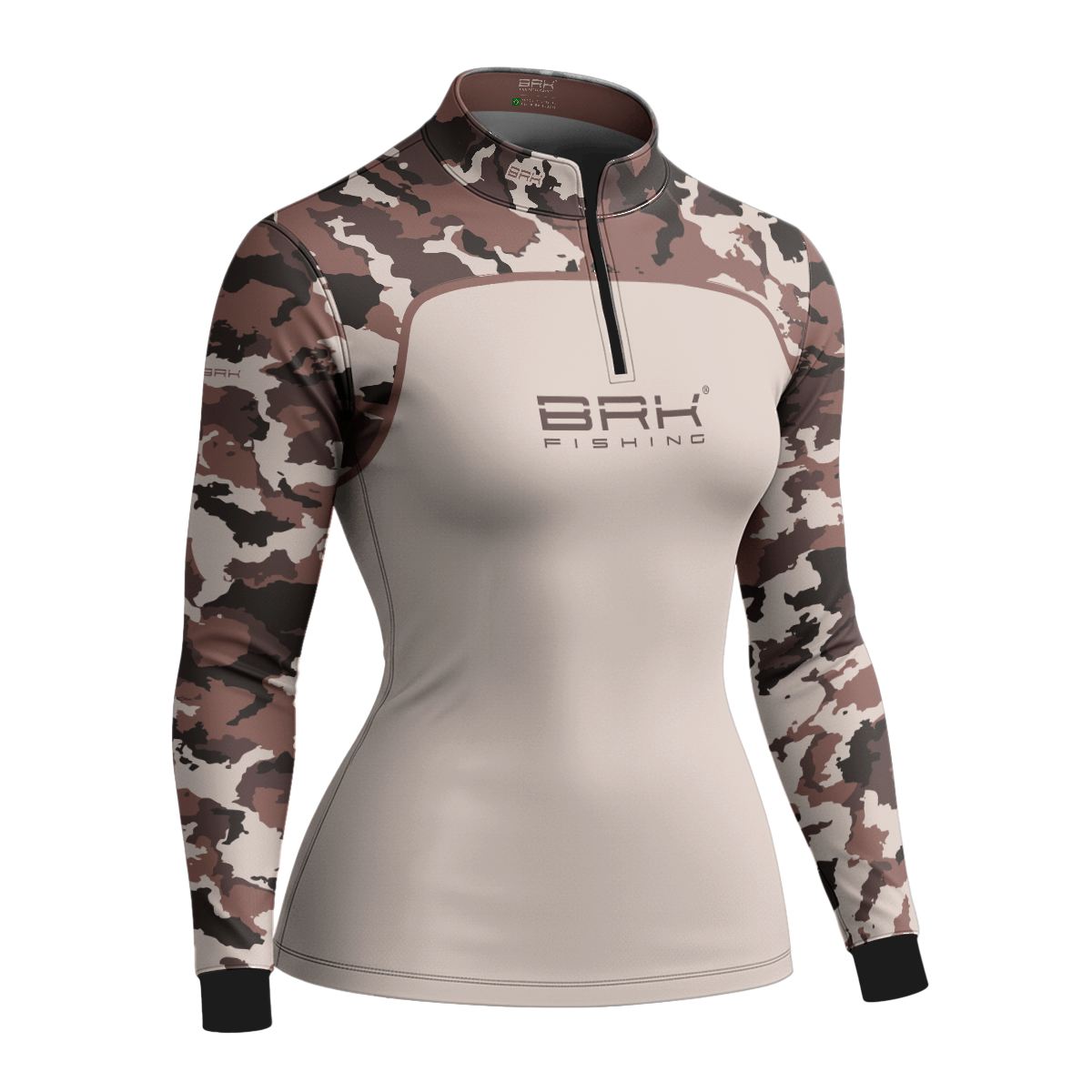 Camisa Fishing Feminina Brk Cow Print Camuflado Marrom Creme com Proteção Solar UV50+